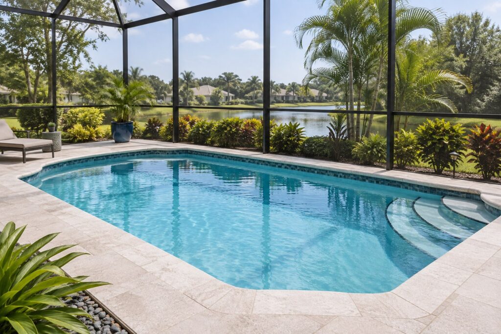 Residential swimming pool and paved deck